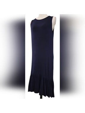 NWT Paradis Jersey Frill Dress Navy Blue Sleeveless Drop Waist Midi Maxi Size S